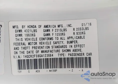 2016 Honda Accord Sport from USA, damaged, VIN 1HGCR2F56GA123664